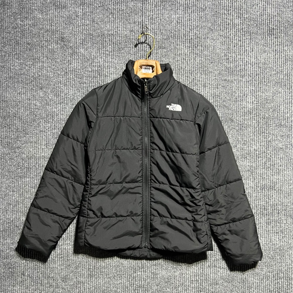 The North Face Puffer Jacket Girls Large 12 Black Full Zip Insulated Coat